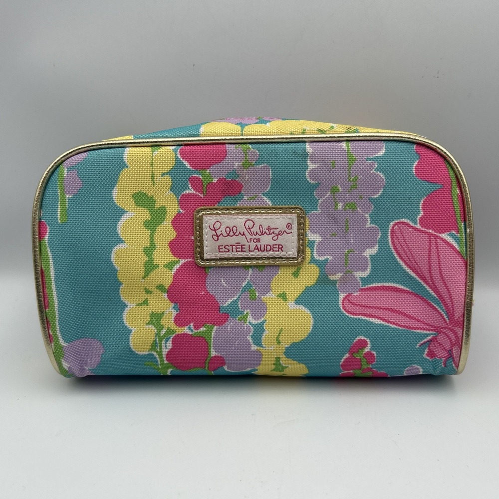 Estee Lauder Lilly Pulitzer Makeup Bag Travel Weekend Floral Cosmetic Dragonfly